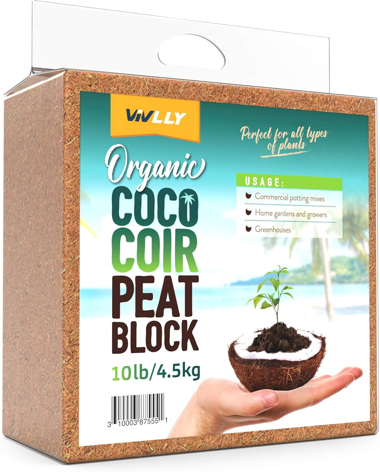 Coco Coir Brick for Plants, 1-Pack 100% Organic Potting Soil for Indoor and Outdoor Plants Seed Starter Coconut Mix Soil with High Expansion for Herbs & Flowers