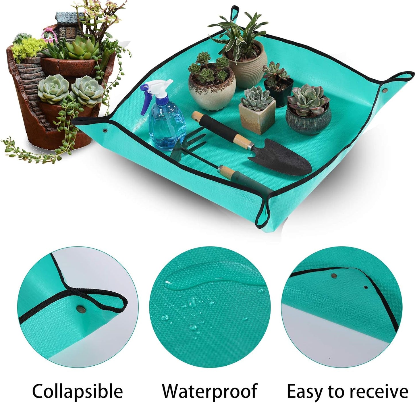 PE Plant Repotting Mat Waterproof, Indoor Succulent Potting, Portable Gardening Transplanting Mat,26.8X26.8 Inch