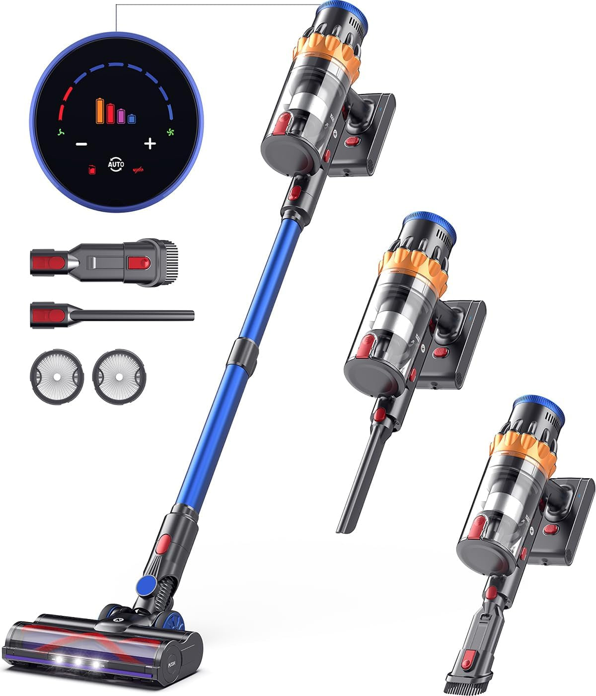 Powerful Cordless Vacuum Cleaner - 550W, 45Kpa Suction, Touch Screen, 65 Min Runtime, Anti-Tangle, Perfect for Pet Hair on Carpets & Hardwood Floors!