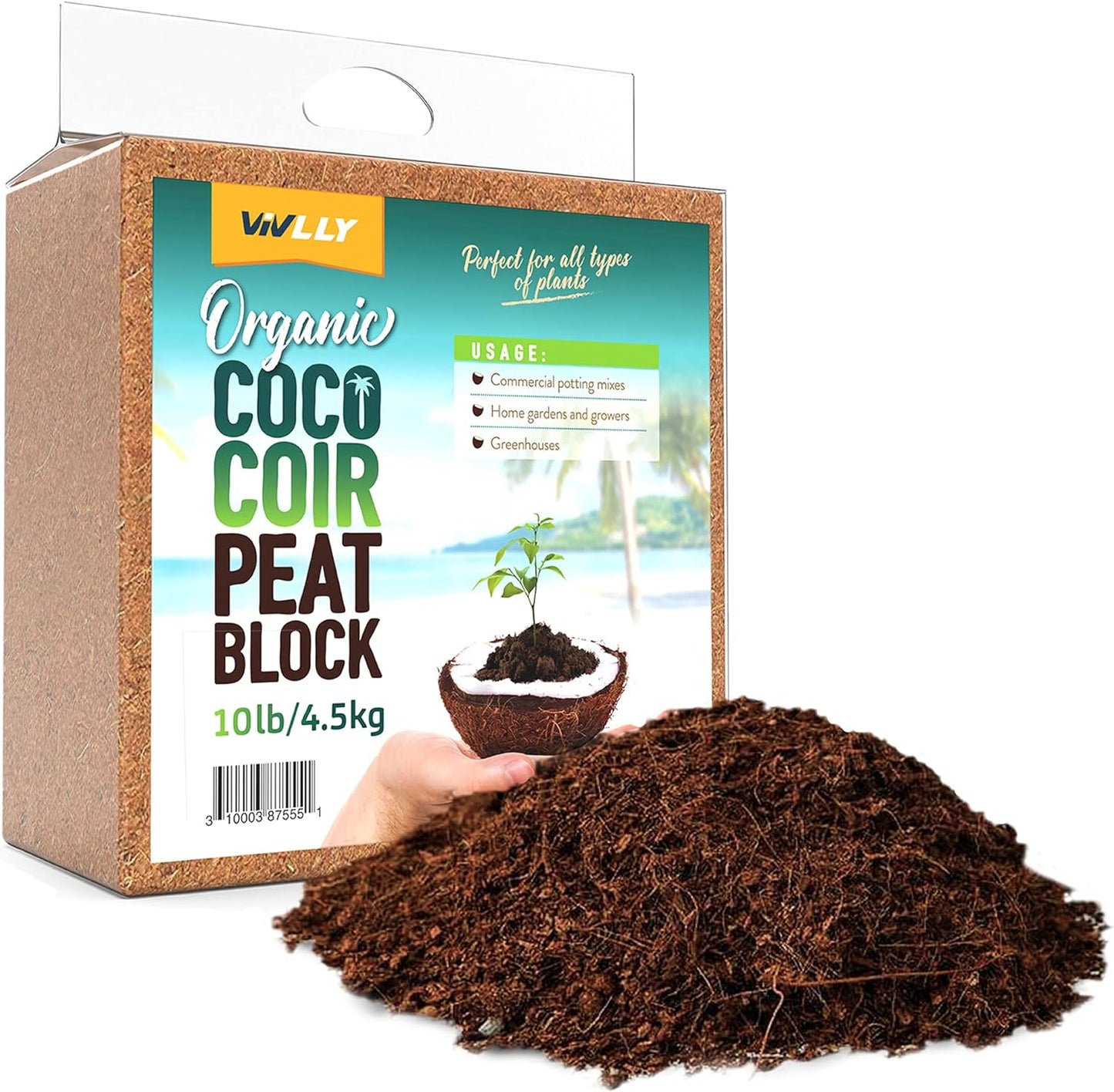 Coco Coir Brick for Plants, 1-Pack 100% Organic Potting Soil for Indoor and Outdoor Plants Seed Starter Coconut Mix Soil with High Expansion for Herbs & Flowers