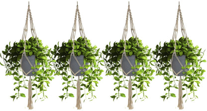 Macrame Plant Hanger Indoor Outdoor Hanging Plant Pots Cotton Rope, Elegant for Home, Patio, Garden, 4-Pack