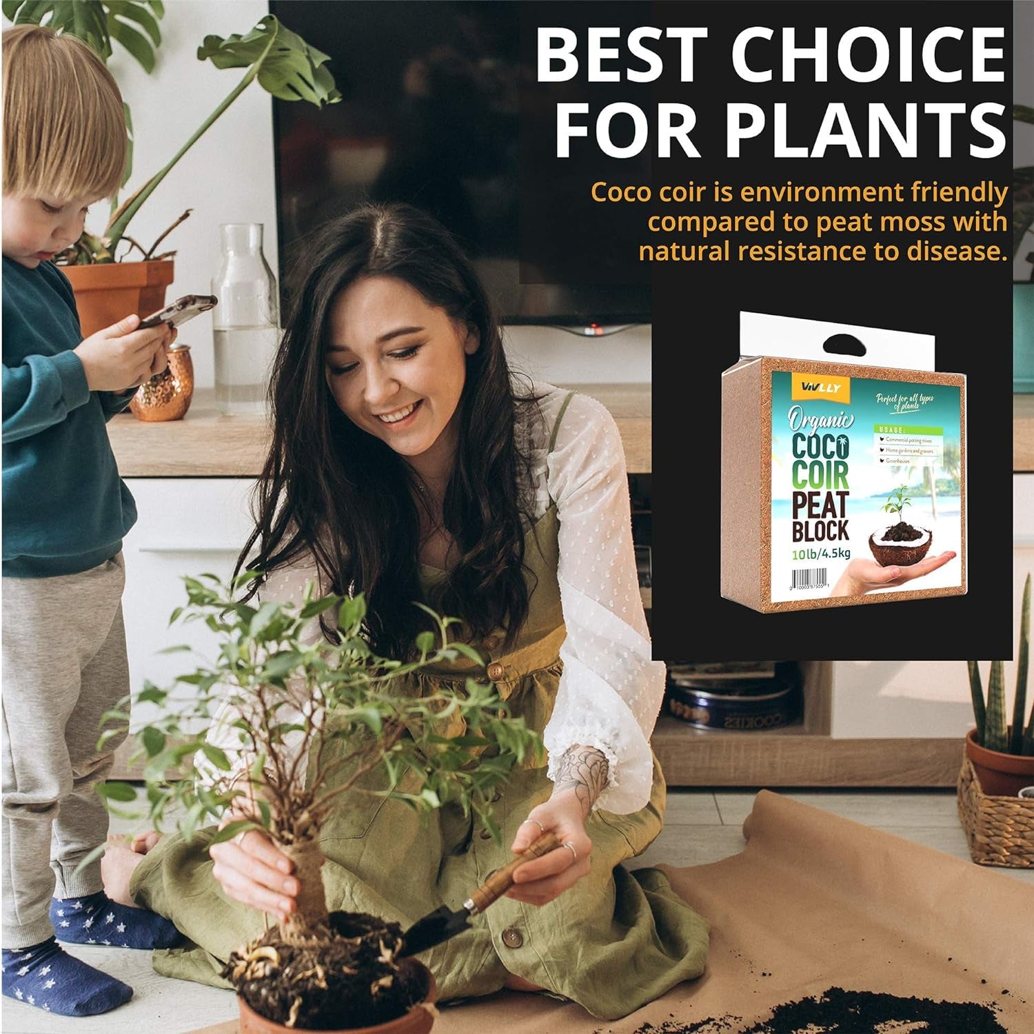 Coco Coir Brick for Plants, 1-Pack 100% Organic Potting Soil for Indoor and Outdoor Plants Seed Starter Coconut Mix Soil with High Expansion for Herbs & Flowers