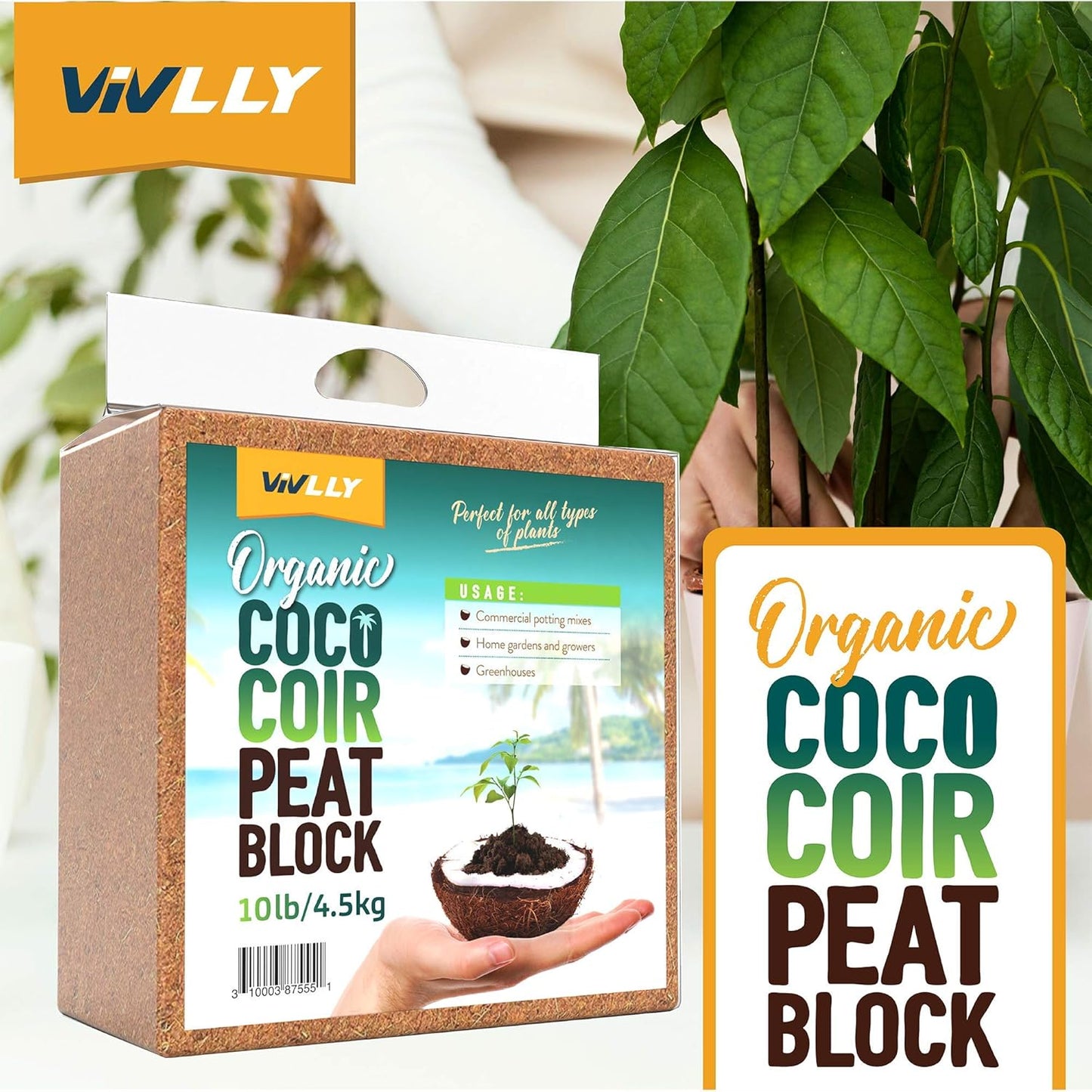 Coco Coir Brick for Plants, 1-Pack 100% Organic Potting Soil for Indoor and Outdoor Plants Seed Starter Coconut Mix Soil with High Expansion for Herbs & Flowers