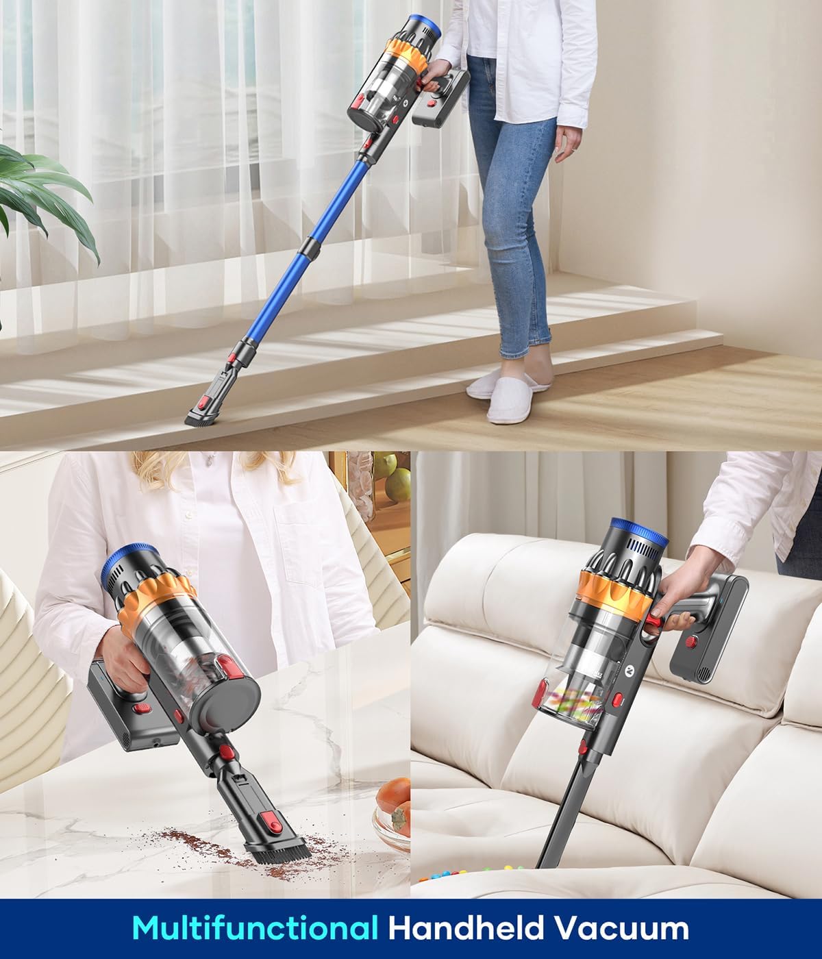 Powerful Cordless Vacuum Cleaner - 550W, 45Kpa Suction, Touch Screen, 65 Min Runtime, Anti-Tangle, Perfect for Pet Hair on Carpets & Hardwood Floors!