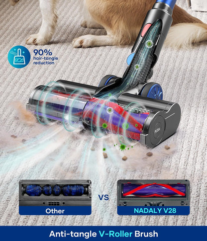 Powerful Cordless Vacuum Cleaner - 550W, 45Kpa Suction, Touch Screen, 65 Min Runtime, Anti-Tangle, Perfect for Pet Hair on Carpets & Hardwood Floors!