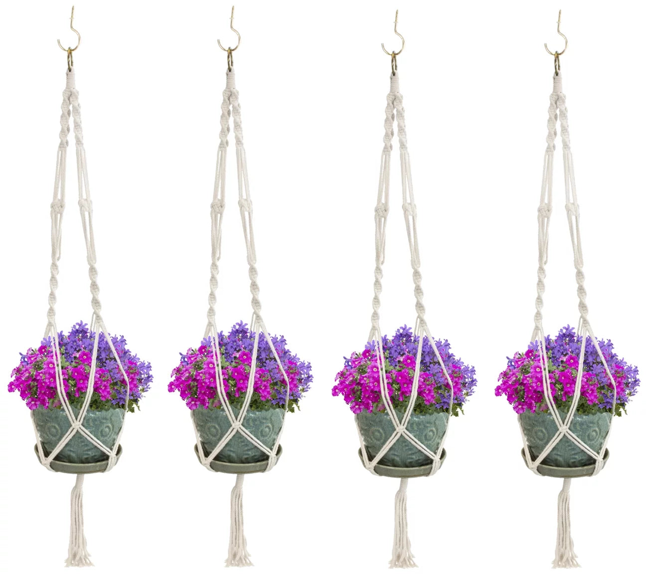 Macrame Plant Hanger Indoor Outdoor Hanging Plant Pots Cotton Rope, Elegant for Home, Patio, Garden, 4-Pack