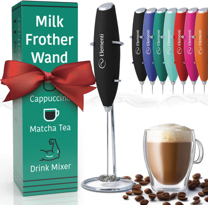 Milk Frother Wand & Matcha Mixer, Mini Electric Whisk for Coffee - Frother for Coffee - Milk Frother Handheld - Coffee Stirrers Electric Matcha Frother & Hand Whisk (Black)