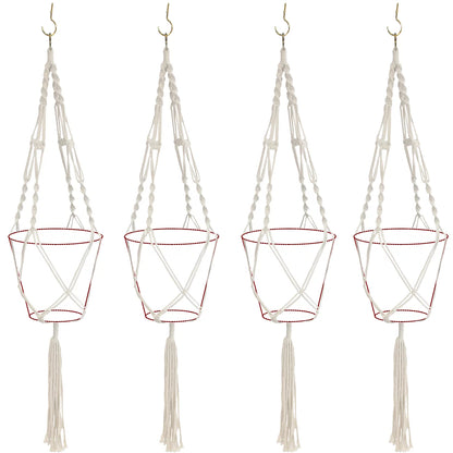 Macrame Plant Hanger Indoor Outdoor Hanging Plant Pots Cotton Rope, Elegant for Home, Patio, Garden, 4-Pack