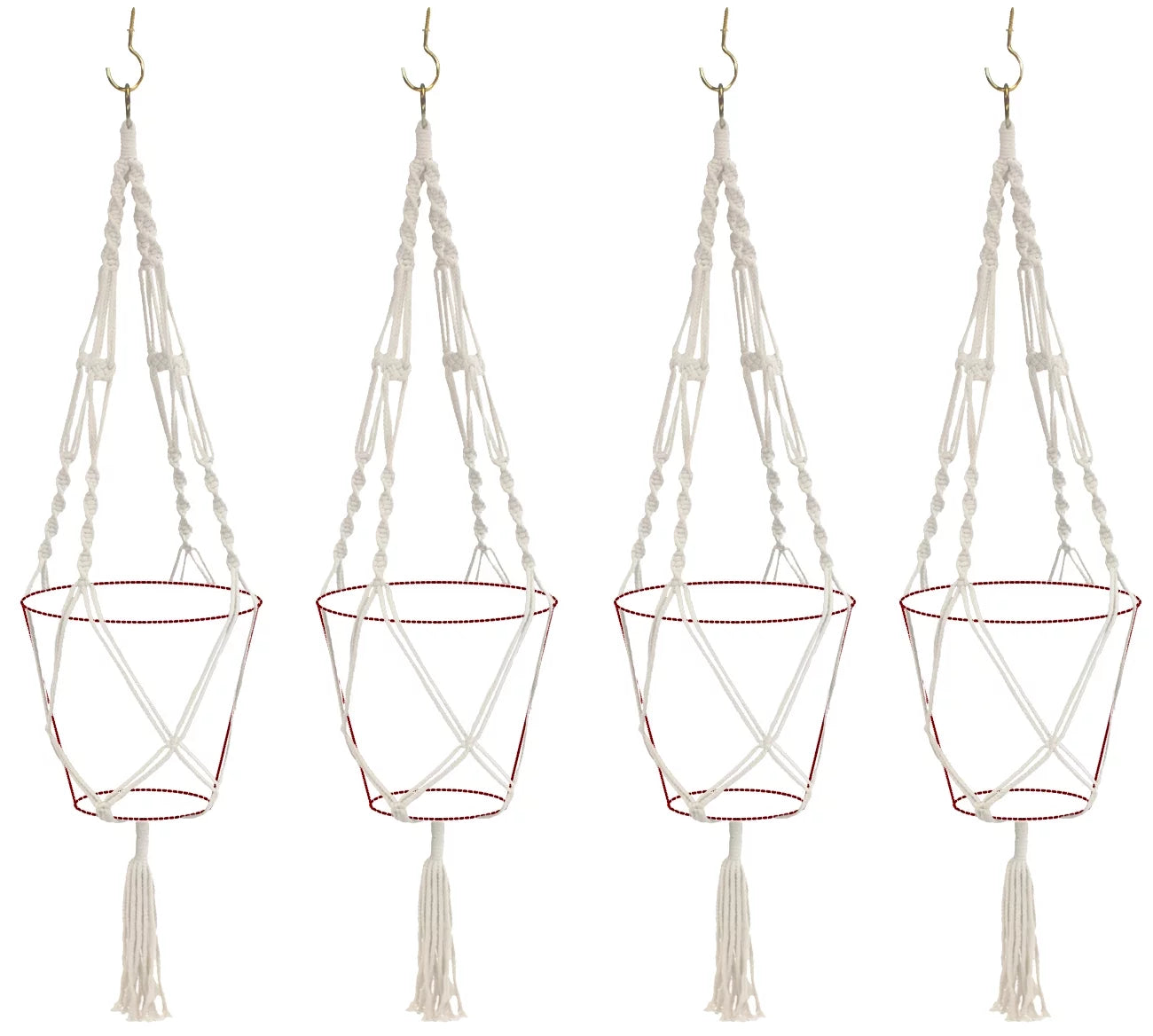 Macrame Plant Hanger Indoor Outdoor Hanging Plant Pots Cotton Rope, Elegant for Home, Patio, Garden, 4-Pack