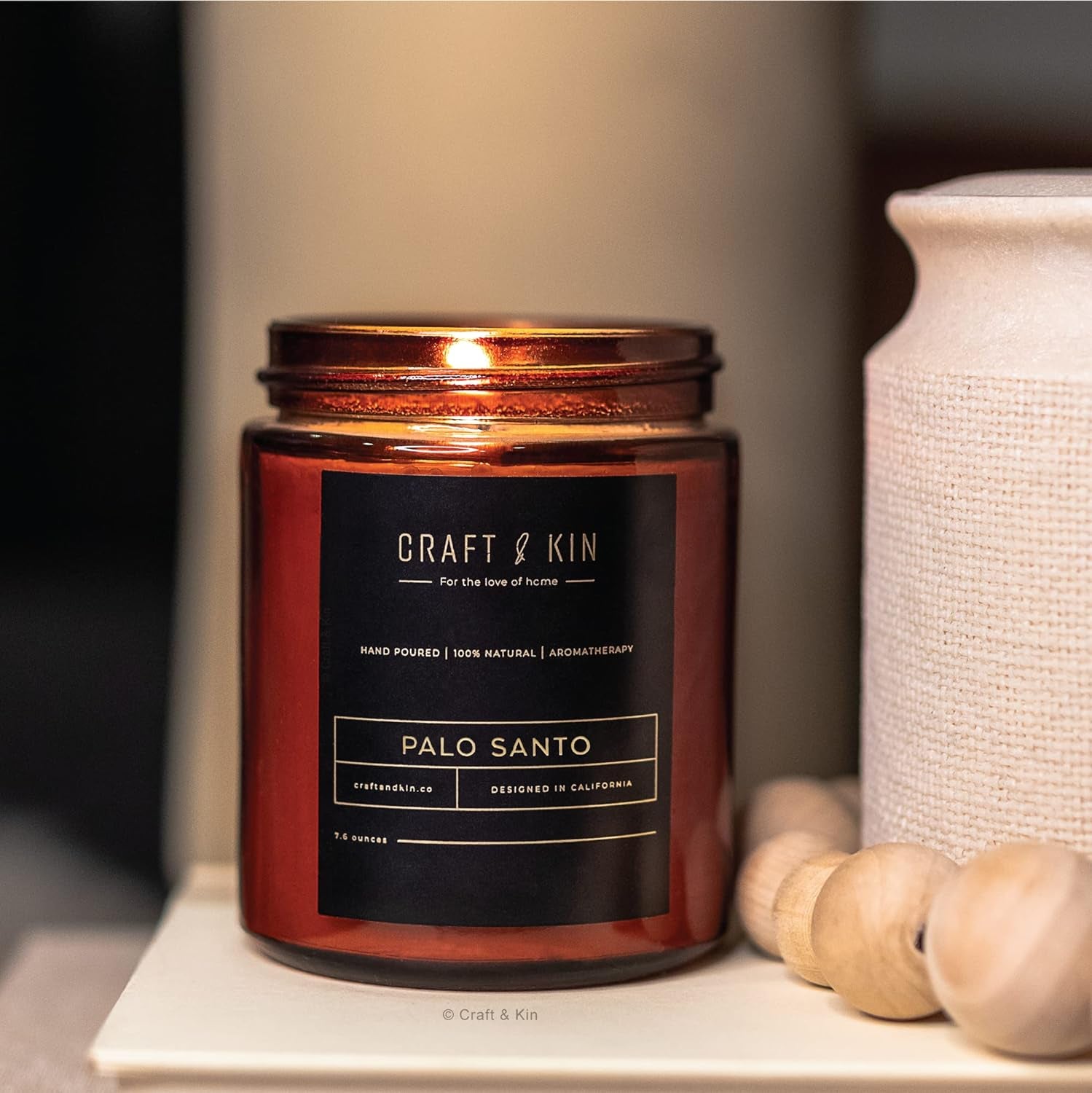 Craft and Kin Candle, Premium Christmas Scented Candles for Men & Women, Palo Santo Candles, Candle, Soy Candles for Home Scented, 8 Oz 45 Hour Burn, Holiday Candles for Home in Amber Jar