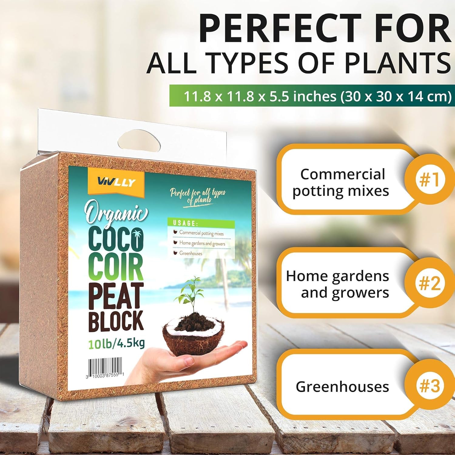 Coco Coir Brick for Plants, 1-Pack 100% Organic Potting Soil for Indoor and Outdoor Plants Seed Starter Coconut Mix Soil with High Expansion for Herbs & Flowers