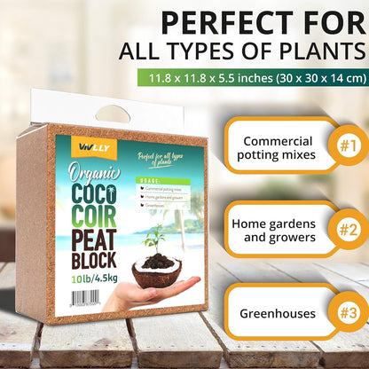 Coco Coir Brick for Plants, 1-Pack 100% Organic Potting Soil for Indoor and Outdoor Plants Seed Starter Coconut Mix Soil with High Expansion for Herbs & Flowers